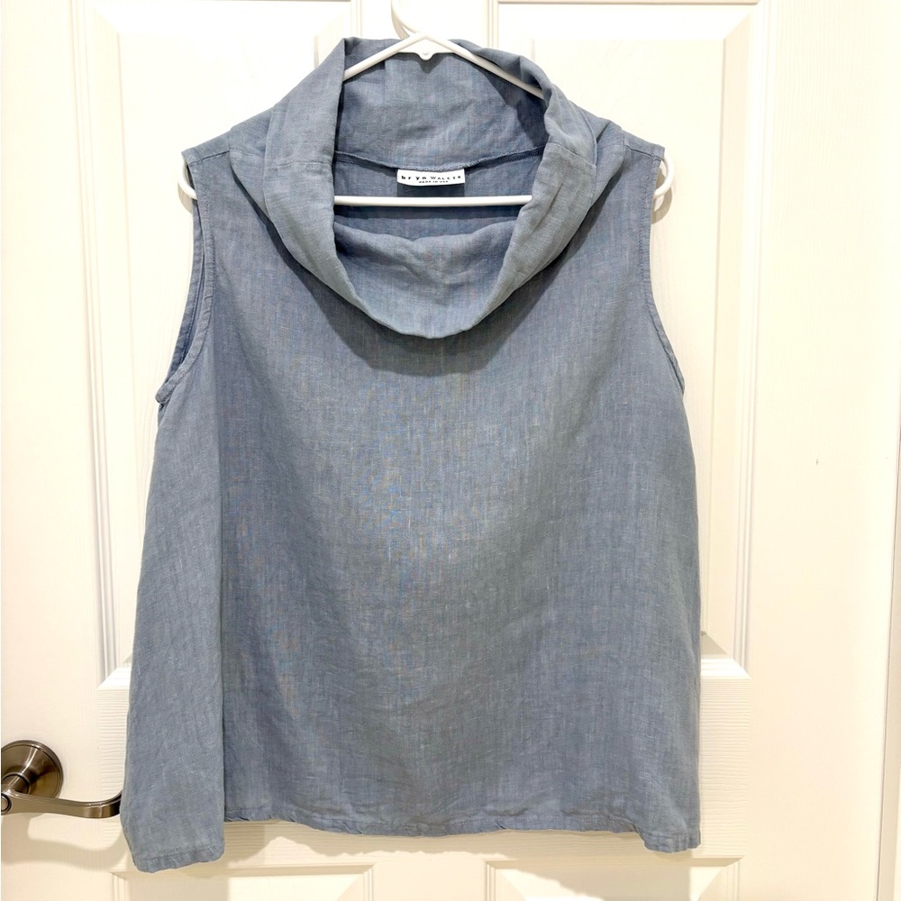 bryn Walker ONE SIZE FITS MOST Light Blue Cowl Neck Linen blouse.